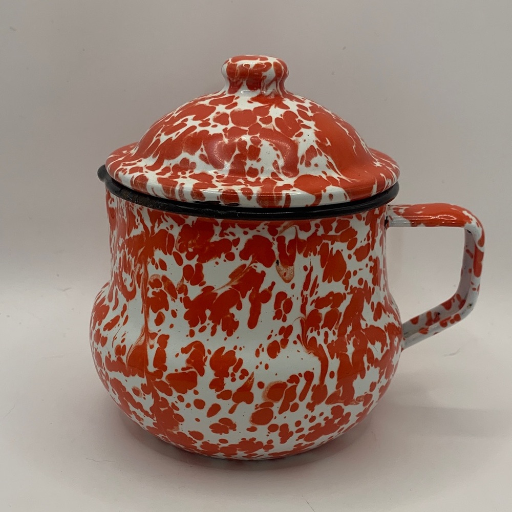 Orange and White Splatter Enamel Creamer